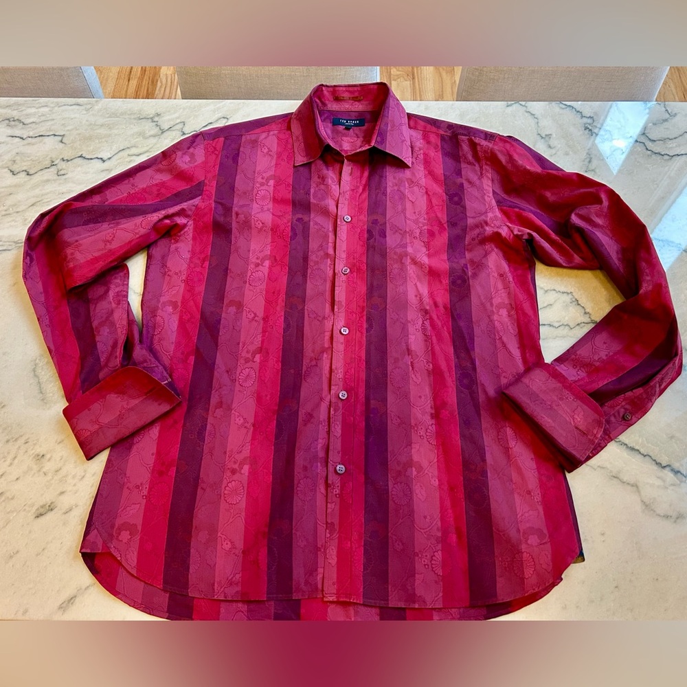 Ted Baker London, Dress Shirt, Size 4/L, Color Shades of red/burgundy